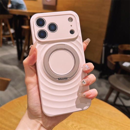 Magnetic Skin-Feel Case Ring Stand - Premium Light Pink Ripple Phone Case Precise Fit