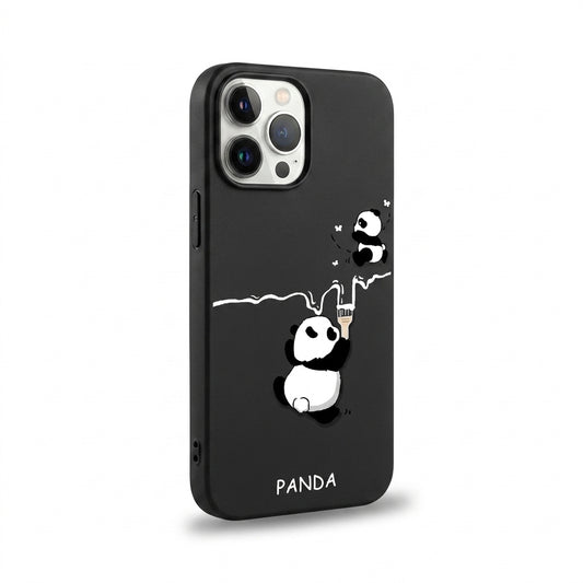 Cute Panda Frosted Glass iPhone Case - Black