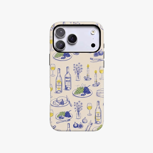 Magnetic Phone Case | Blue Yellow French Picnic Sketch Pattern