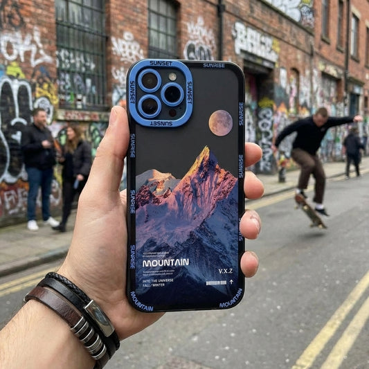 Blue Snow Mountain Clear Phone Case – Transparent Aesthetic iPhone Cover – Clean Scenic Design