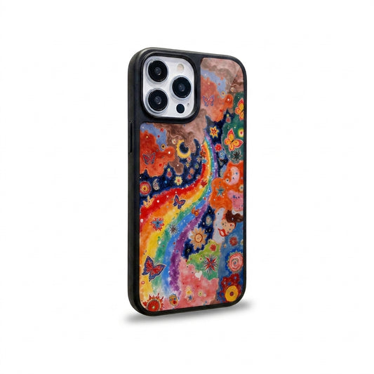 Starry Sky Butterfly Glass Phone Case - Black