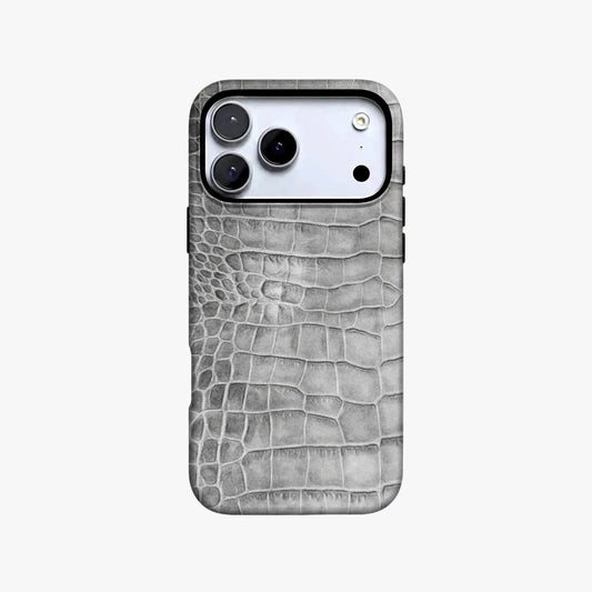 Magnetic Phone Case | Silver Gray Crocodile Print Luxury