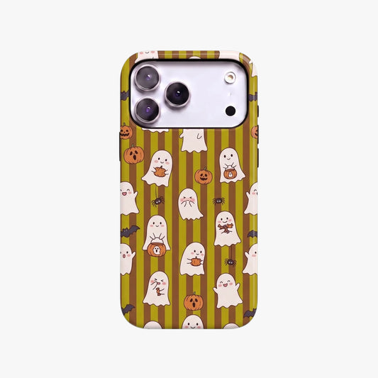 Magnetic Phone Case | Brown Olive Ghost Pumpkin Stripe Print