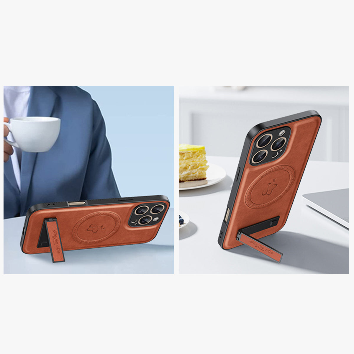 Magnetic Leather Phone Case | Faux Leather TPU Brown