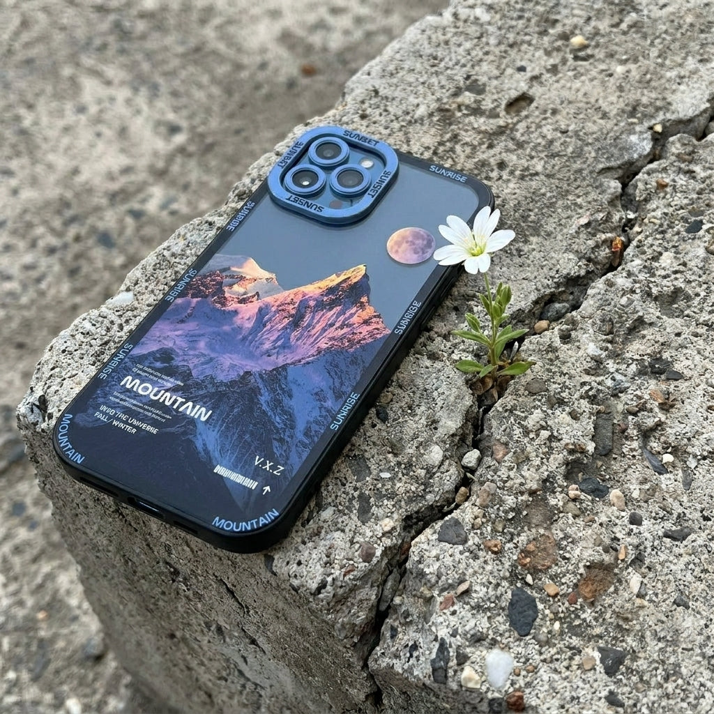 Blue Snow Mountain Clear Phone Case – Transparent Aesthetic iPhone Cover – Clean Scenic Design