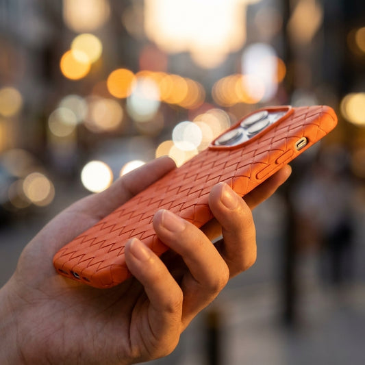Woven Faux Leather Phone Case - Orange
