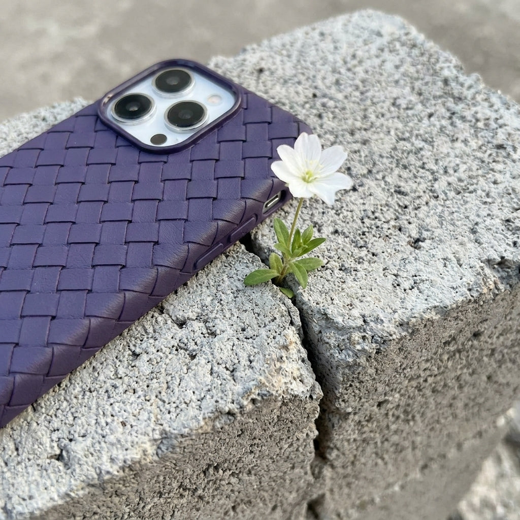 Woven Faux Leather Phone Case - Purple