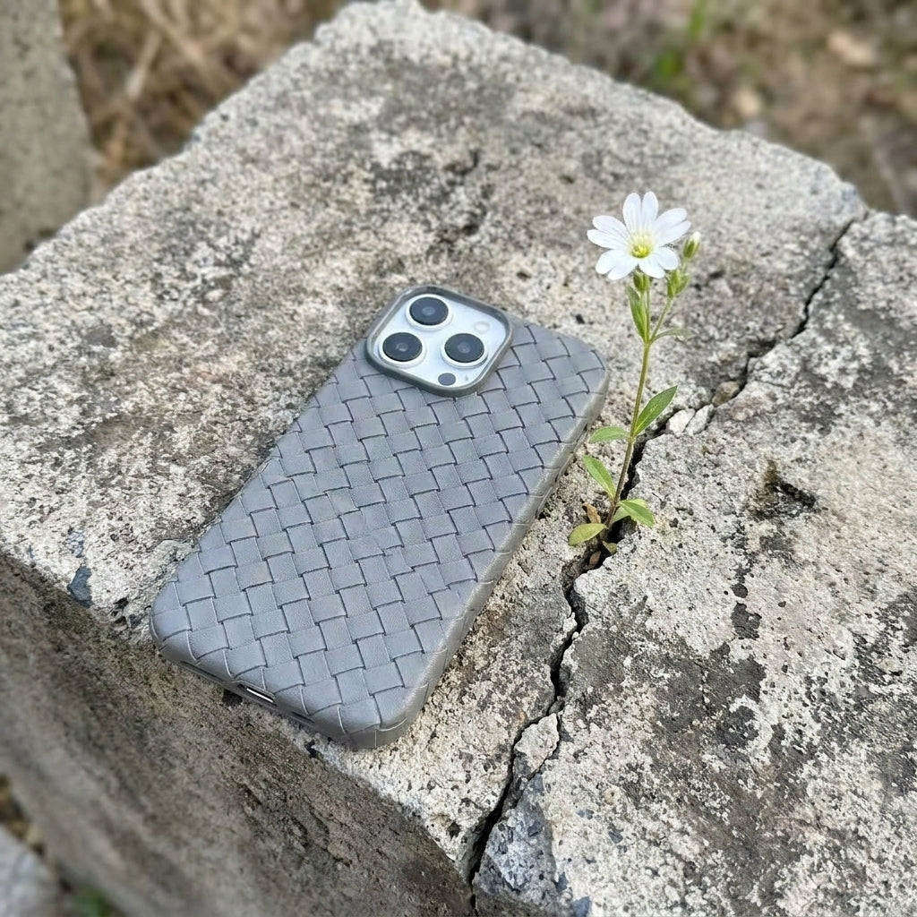 Woven Faux Leather Phone Case - Grey