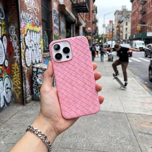 Woven Faux Leather Phone Case - Pink