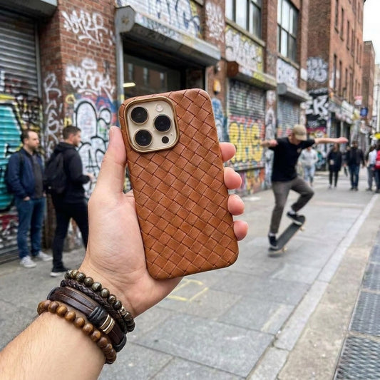 Woven Faux Leather Phone Case - Brown