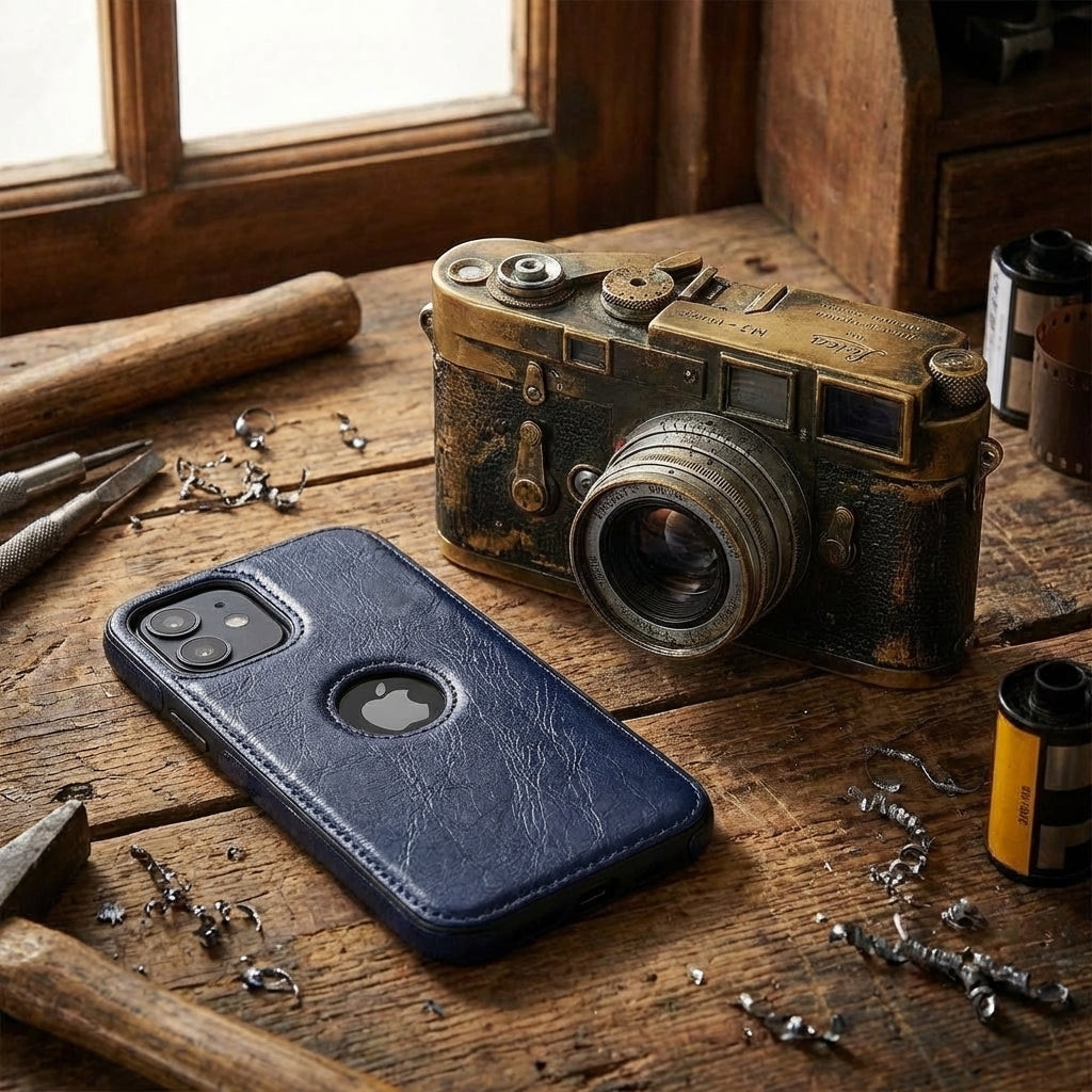 Vintage Faux Leather iPhone Case Precise Fit - Navy
