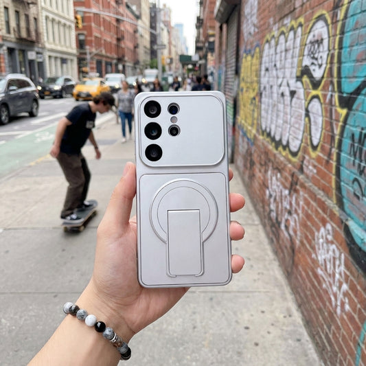 Magnetic Galaxy S Case with Hidden Foldable Stand – Silver Wireless Charging Cover