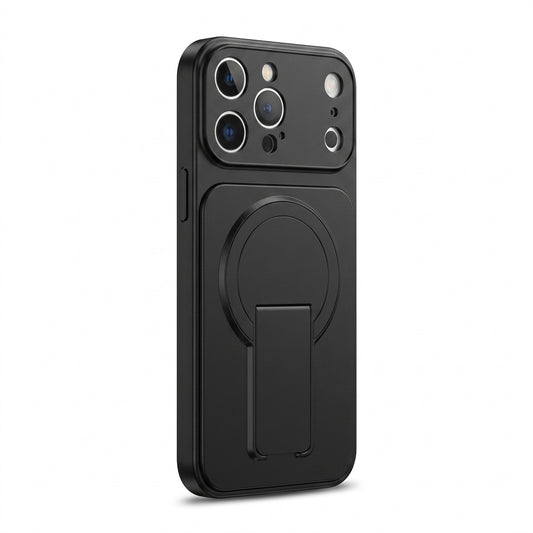 Magnetic iPhone Case with Hidden Foldable Stand – Black Wireless Charging Cover