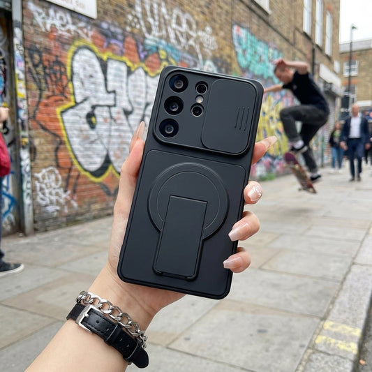 Magnetic Galaxy S Case with Hidden Foldable Stand – Black Wireless Charging Cover