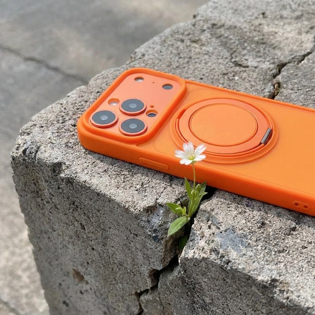 Skin-Feel Silicone Phone Case Ring Stand MagSafe - Orange