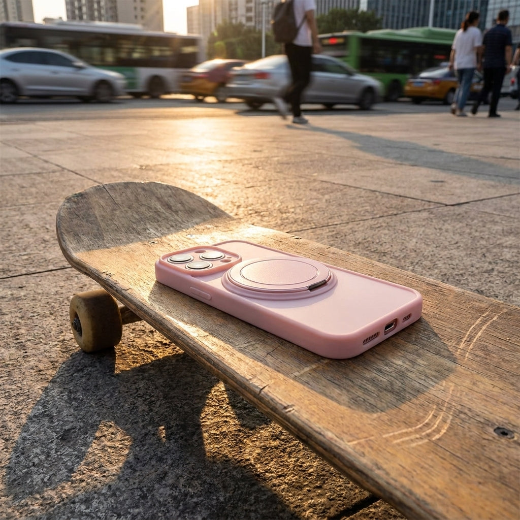 Skin-Feel Silicone Phone Case Ring Stand MagSafe - Pink