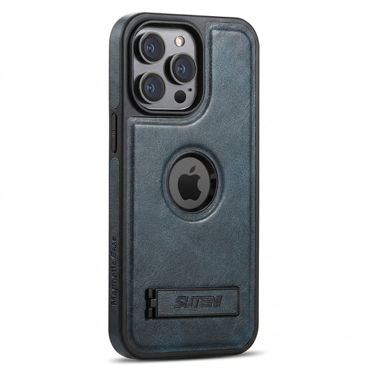 Magnetic Faux Leather Kickstand iPhone Case - Vintage Blue