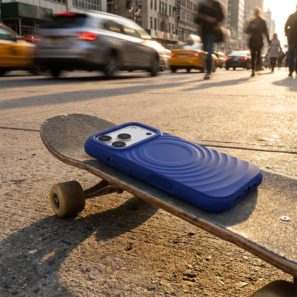 Magnetic Skin-Feel Case - Premium Serene Blue Ripple Phone Case Open Camera