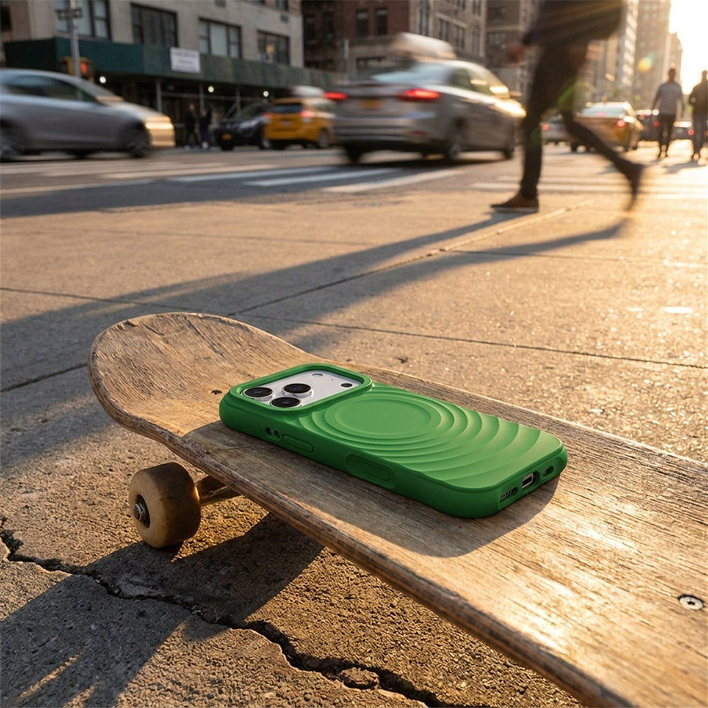 Magnetic Skin-Feel Case - Premium Vine Green Ripple Phone Case Open Camera