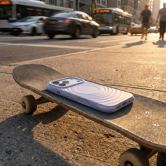 Magnetic Skin-Feel Case - Premium Bluish Purple Ripple Phone Case Open Camera