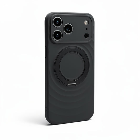 Magnetic Skin-Feel Case Ring Stand - Premium Black Ripple Phone Case Precise Fit