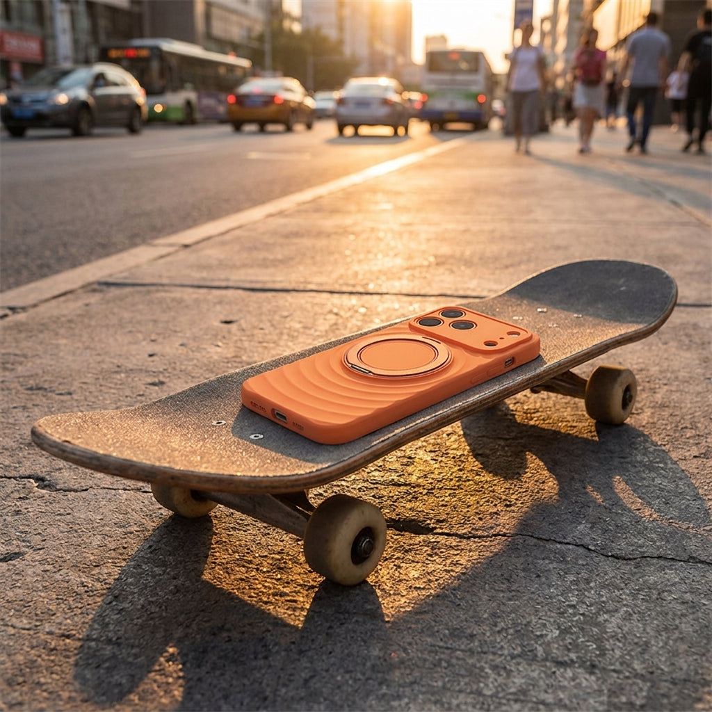 Magnetic Skin-Feel Case Ring Stand - Premium Orange Ripple Phone Case Precise Fit Draft