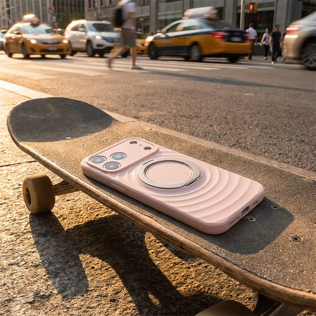 Magnetic Skin-Feel Case Ring Stand - Premium Light Pink Ripple Phone Case Precise Fit
