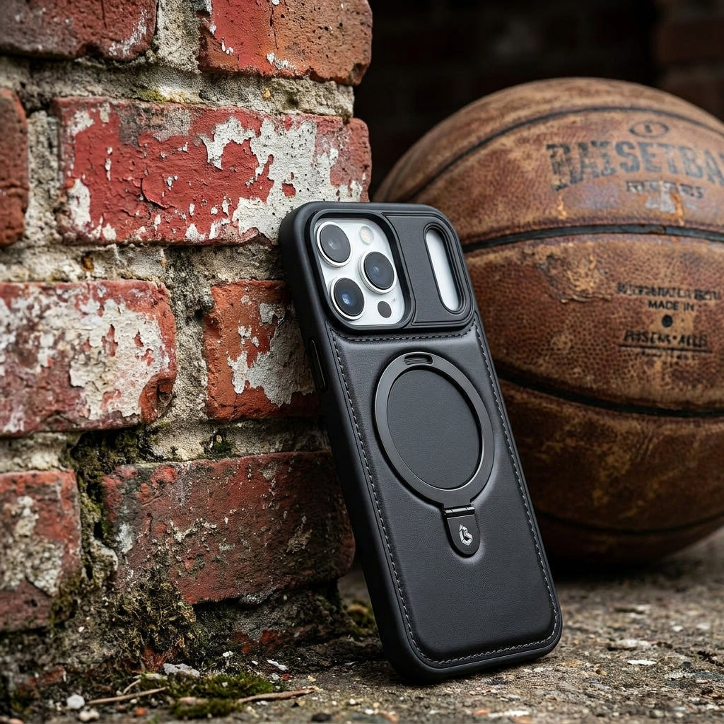 Magnetic Kickstand iPhone Case | Premium Business Leather -Black