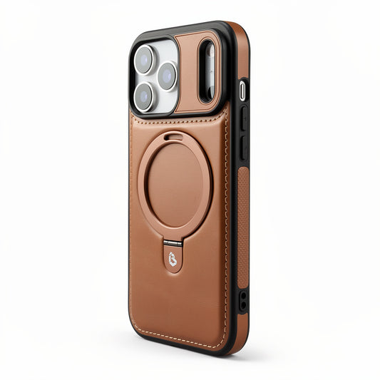 Magnetic Kickstand iPhone Case | Premium Business Leather - Elegant Brown