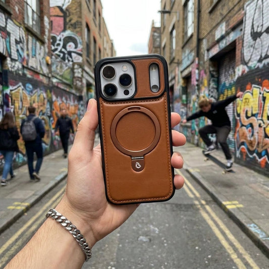 Magnetic Kickstand iPhone Case | Premium Business Leather - Elegant Brown