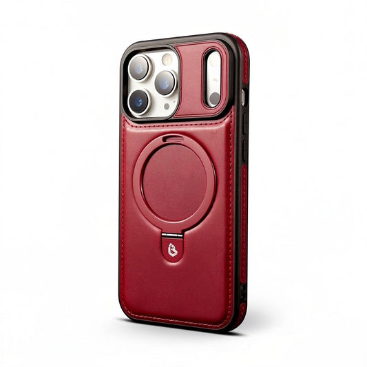 Magnetic Kickstand iPhone Case | Premium Business Leather - Charm Red