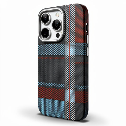 Magnetic Phone Case | Carbon Fiber Case with Kevlar Weave – Red & Blue Plaid
