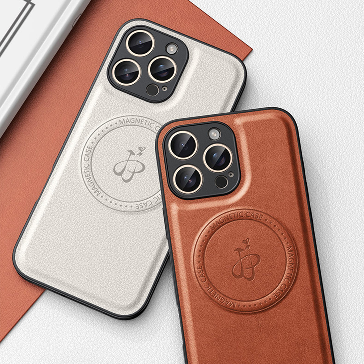 Magnetic Leather Phone Case | Faux Leather TPU White