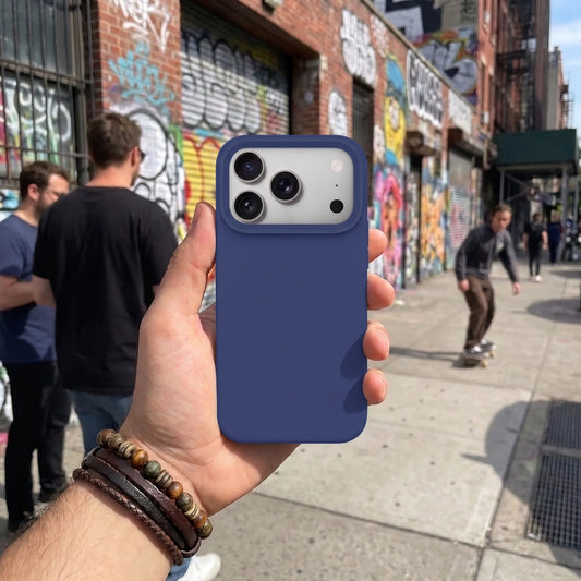 Magnetic Phone Case | Navy Blue Silicone Liquid Solid Color - Open Camera