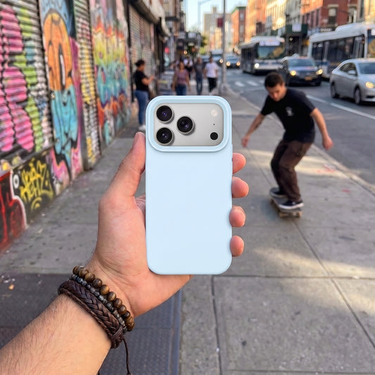 Magnetic Phone Case | Baby Blue Silicone Liquid Solid Color - Open Camera