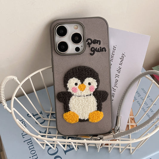 3D iPhone Case | Embroidered Penguin ( Free Phone Lanyard )