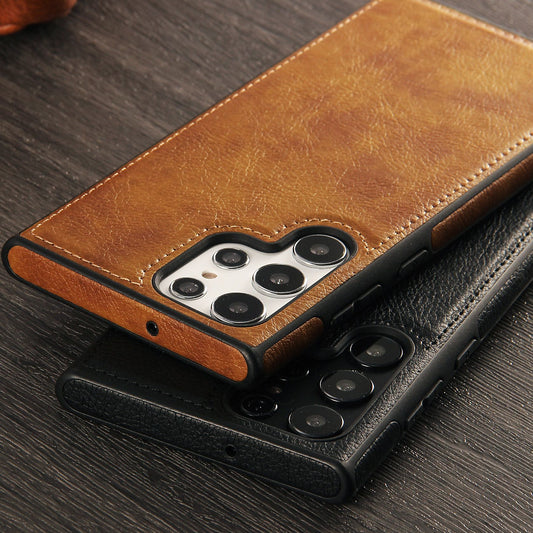 Galaxy Phone Case | Cowhide Textured Brown Phone Case