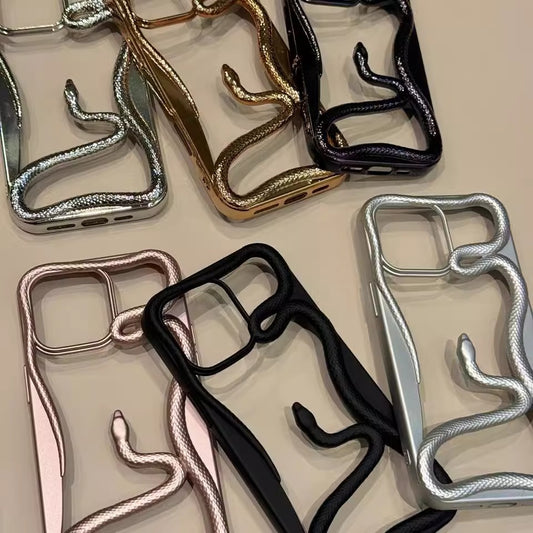 3D Phone Case | 3D Hollow Snake Design Metal Texture Phone Case | Matte Silver