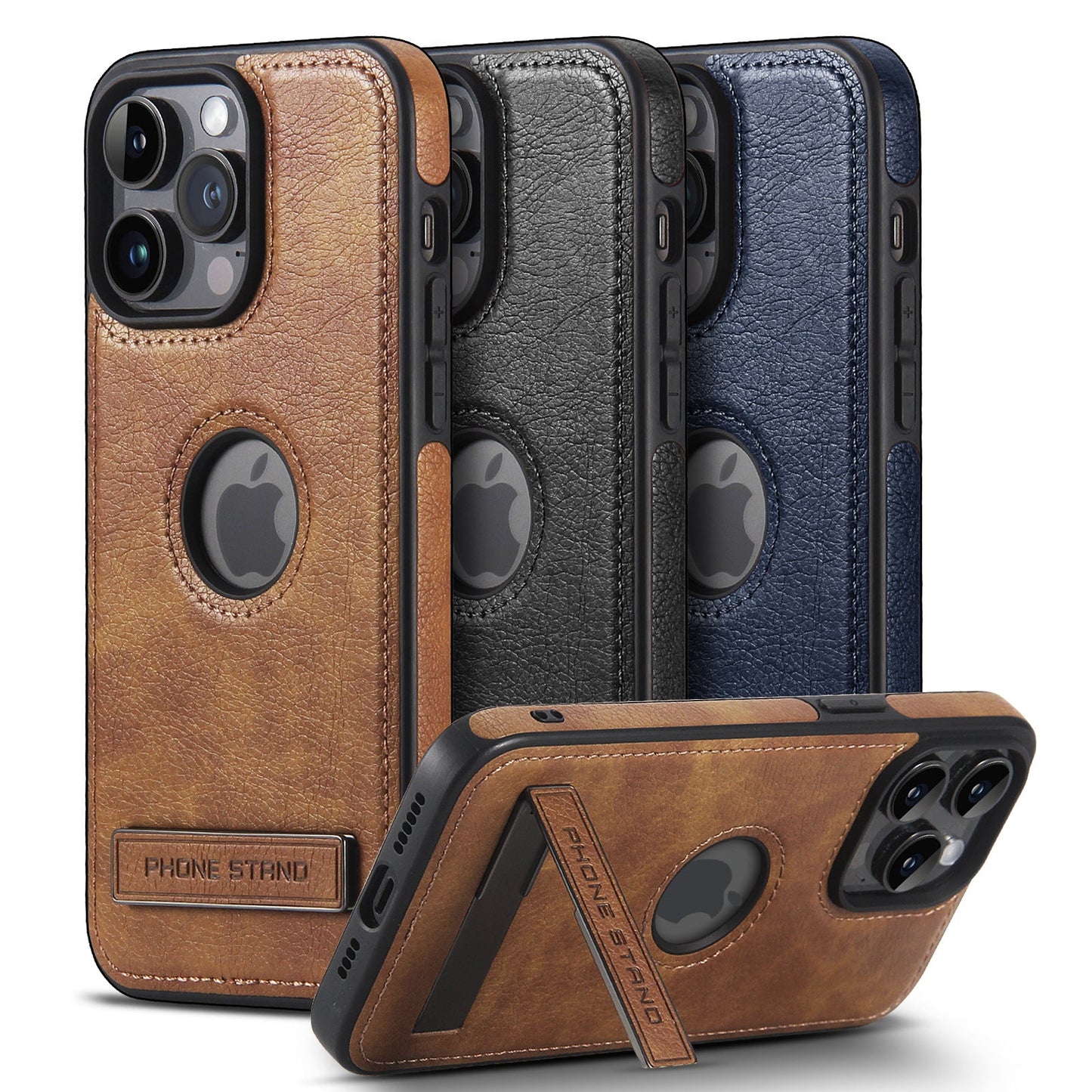 Vintage Faux Leather Kickstand iPhone Case Precise Fit - Blue
