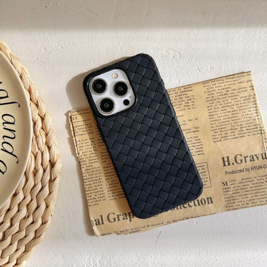 SALE | Leather Phone Case | Woven Faux Leather TPU Black