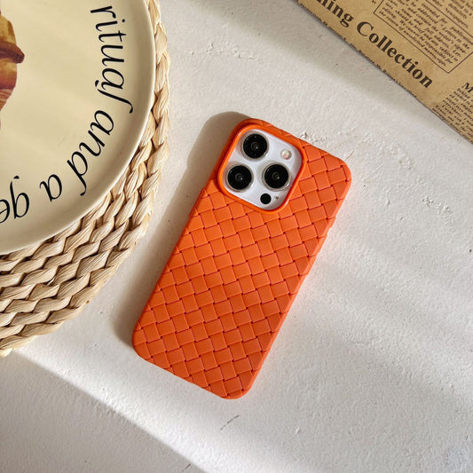 SALE | Leather Phone Case | Woven Faux Leather TPU Orange