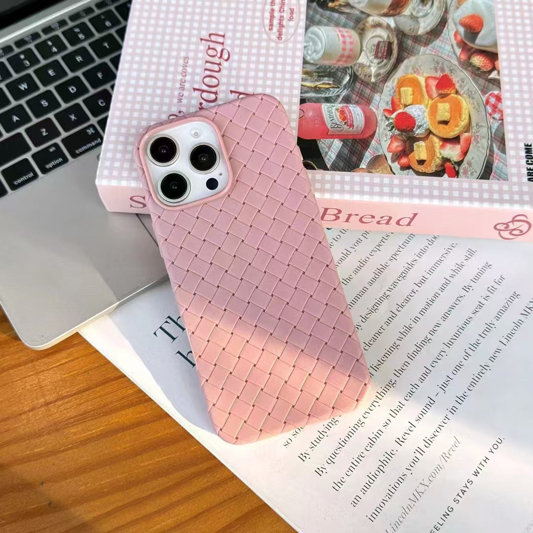 Woven Faux Leather Phone Case - Pink