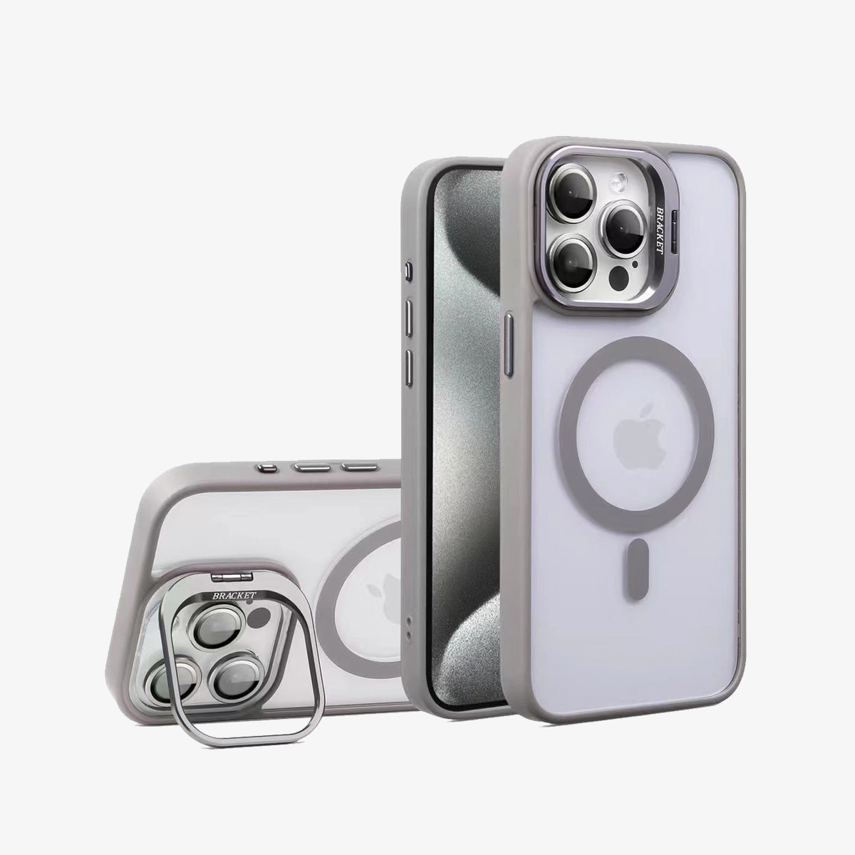 Magnetic Wireless Charging Hard Case | Grey with Invisible Kickstand