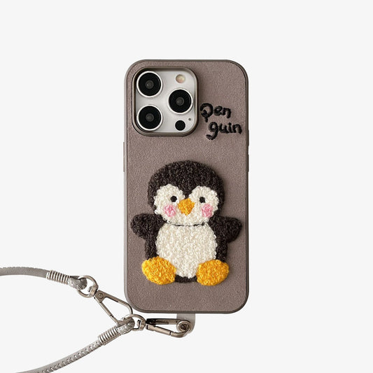 3D iPhone Case | Embroidered Penguin ( Free Phone Lanyard )