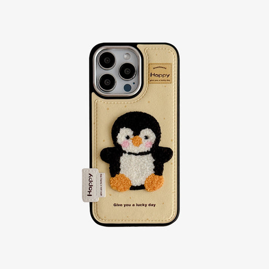 3D iPhone Case | Embroidered Penguin Yellow ( Free Phone Lanyard )