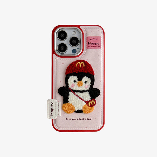 3D iPhone Case | Embroidered Penguin Pink ( Free Phone Lanyard )