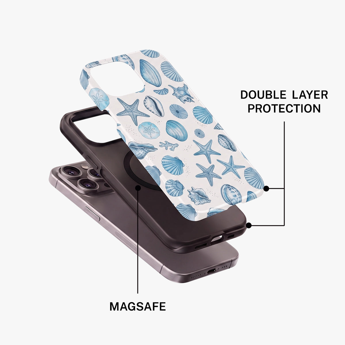 Magnetic Phone Case | Coastal Blue Seashells Pattern