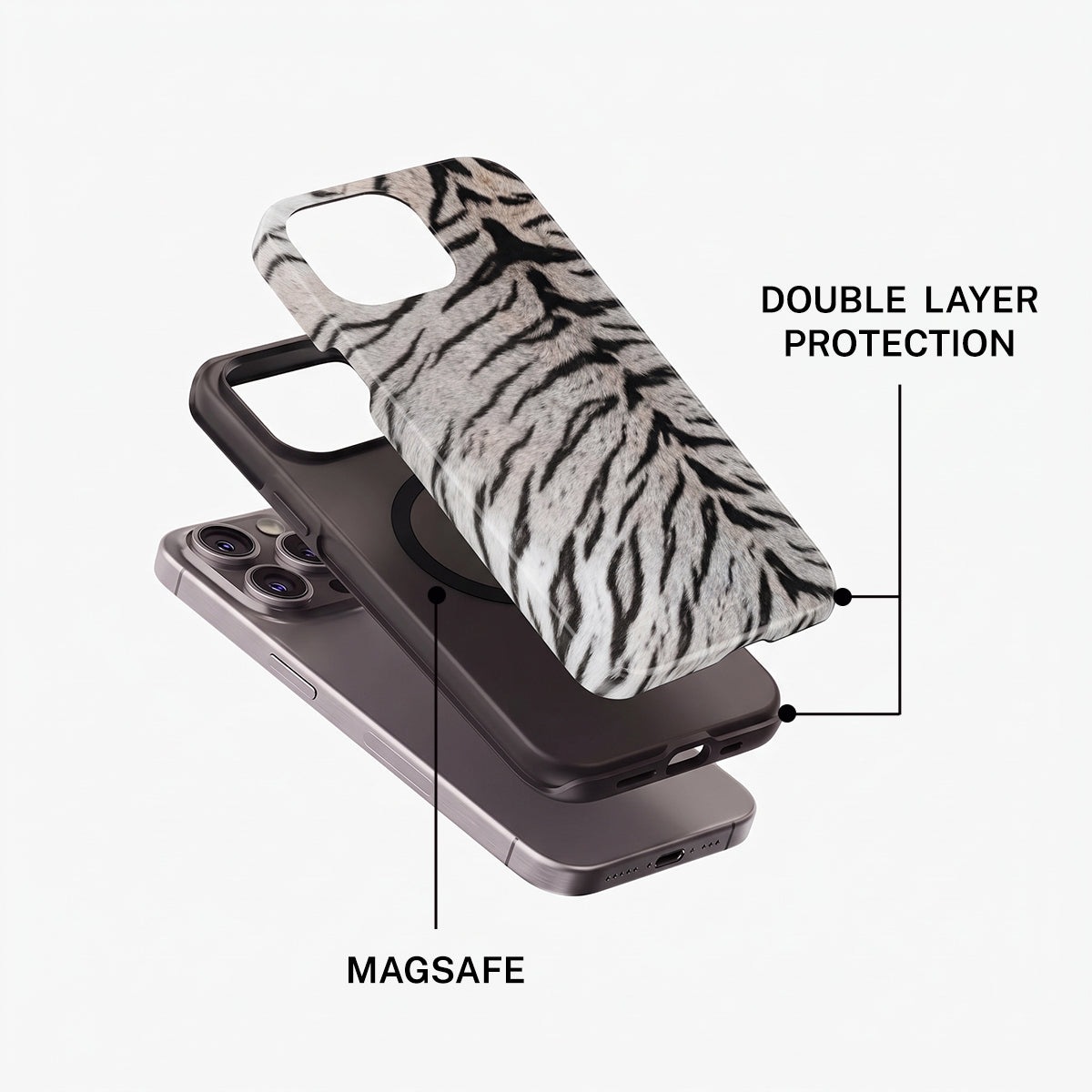 Magnetic Phone Case | White Tiger Fur Stripes Animal Print