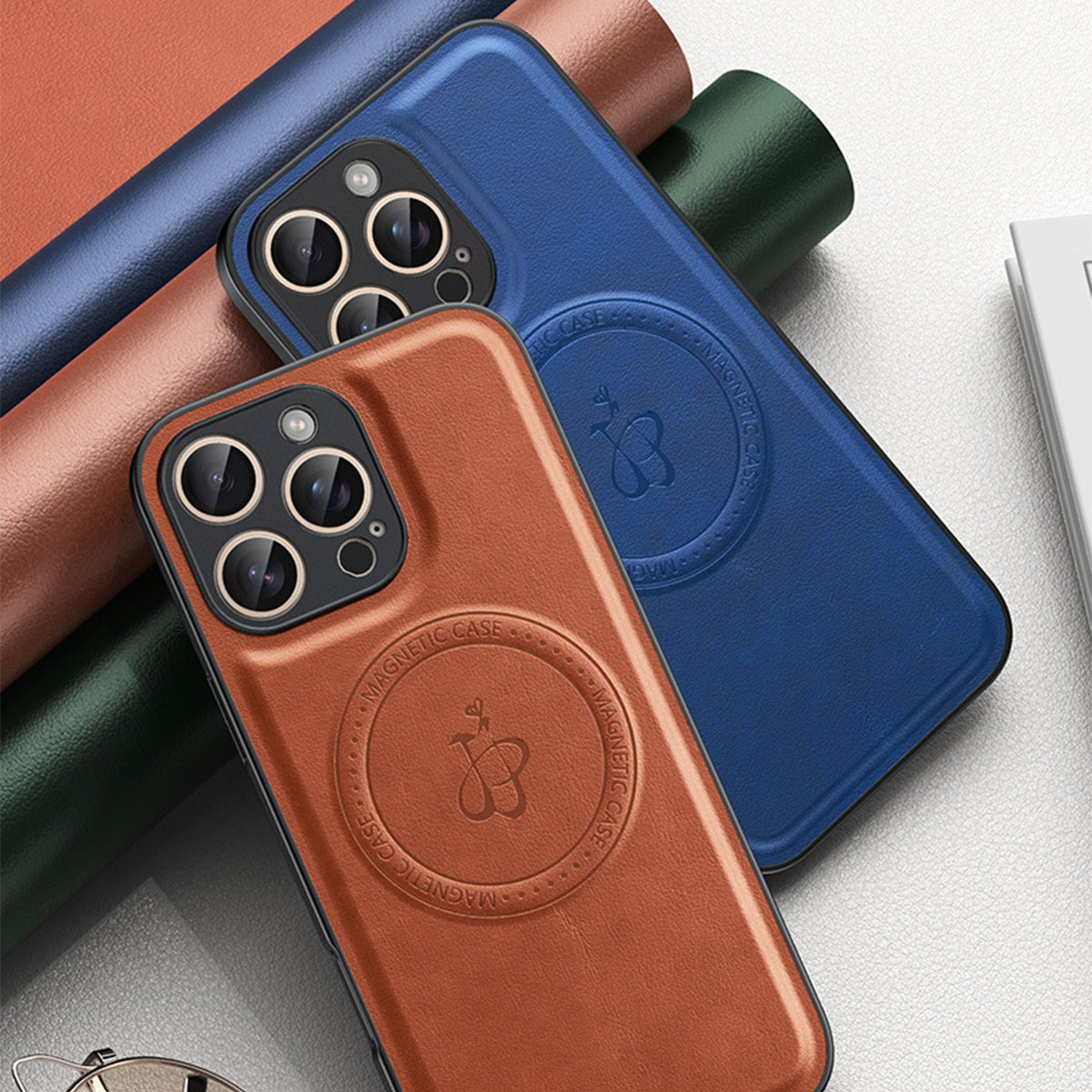 Magnetic Leather Phone Case | Faux Leather TPU Blue