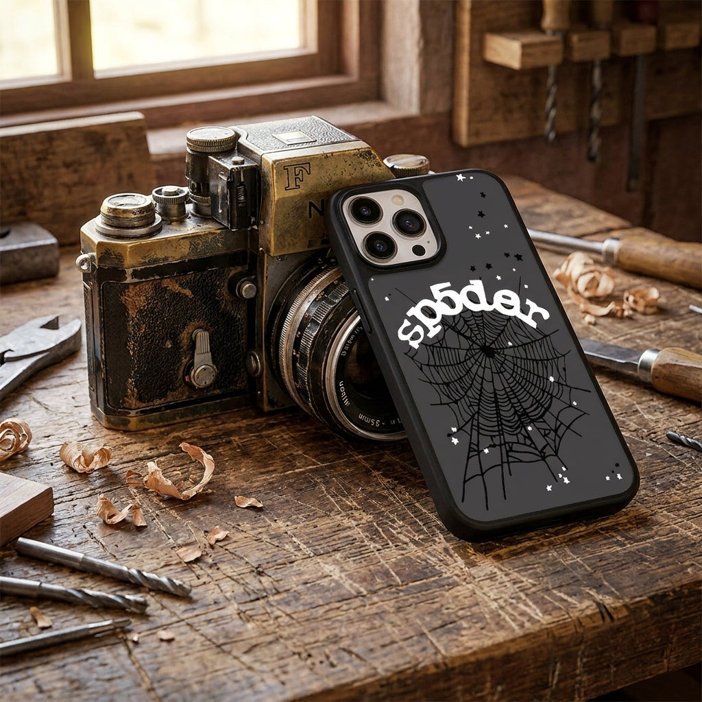 Spider Web Glass iPhone Case - Black